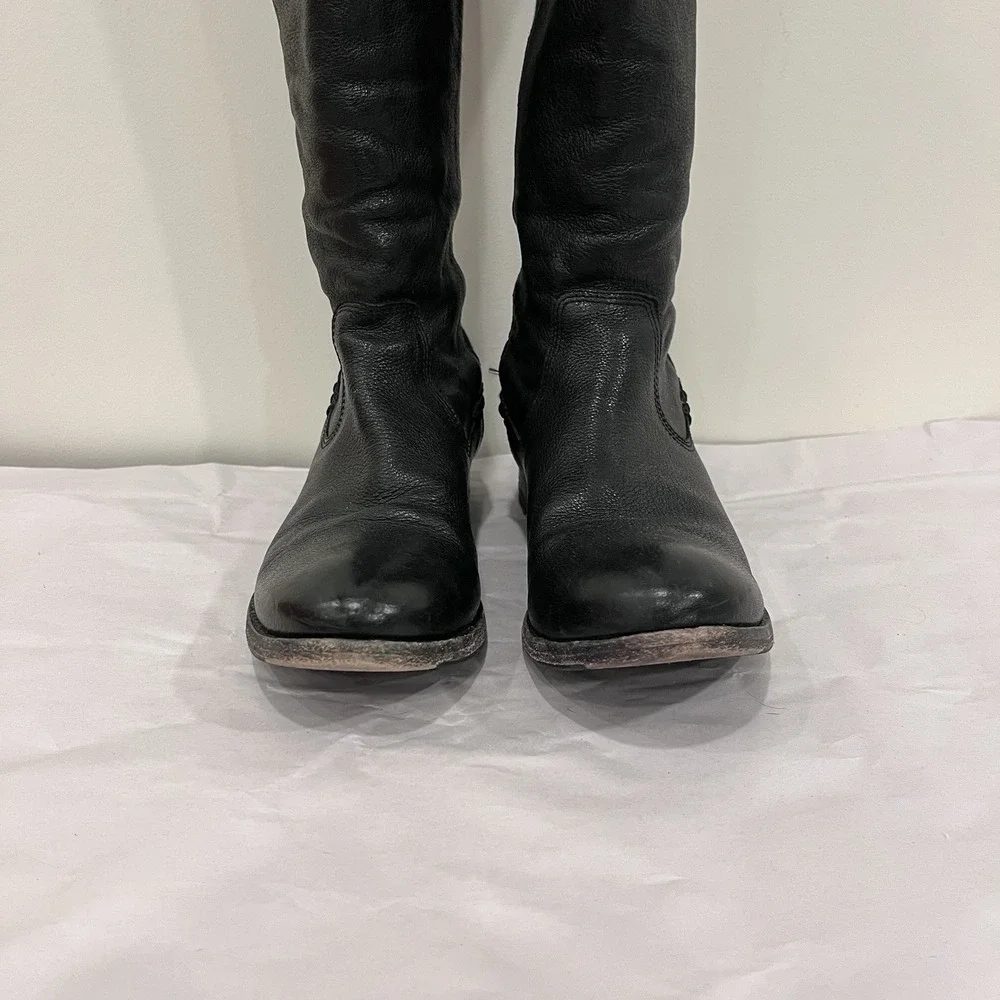 Frye Black Leather Knee High Riding Boots‎ Zip Closure Round Toe Women's 7.5 B